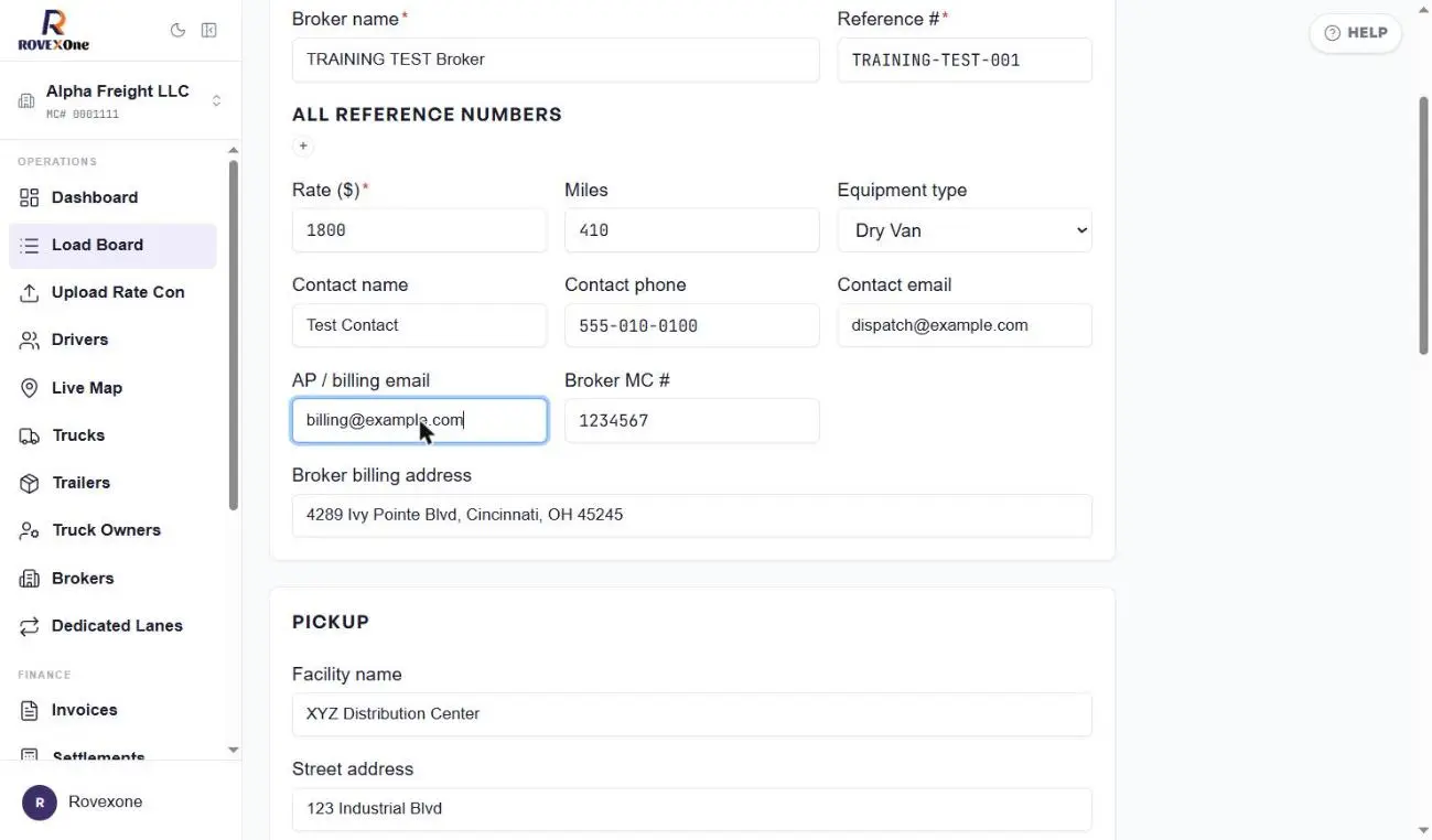 Broker and Rate section filled in