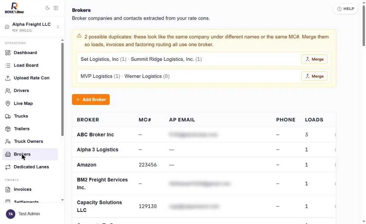 Brokers list with possible duplicates and the Add Broker button